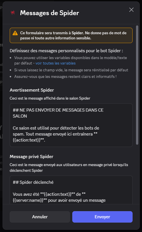 Menu /spider